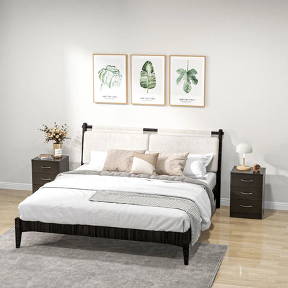 Bedside Table with 3 Drawers, Modern Wood Nightstand, Side Table with Anti-tipping Design for Bedroom, Set of 2, Dark Brown