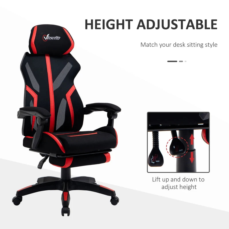 Vinsetto Racing Gaming Chair, Ergonomic Computer Chair with Footrest, Headrest, High Back Recliner Swivel Seat with Adjustable Height, Black Red