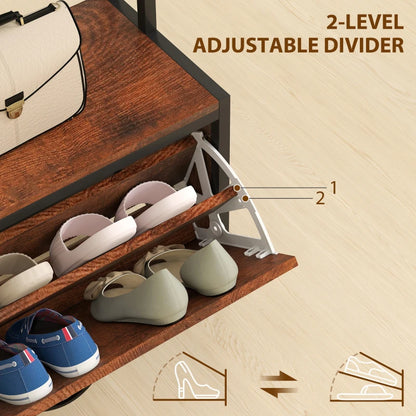 5-In-1 Coat Rack Shoe Bench, Hall Tree with Bench, Shoe Cabinet, 10 Hooks for Hallway, Mud Room, Rustic Brown