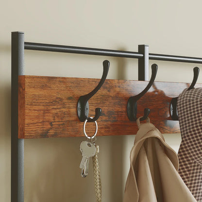 4-In-1 Coat Rack with 7 Drawer Fabric Dresser, Hall Tree with 14 Hooks for Hallway, Entryway, Bedroom, Rustic Brown