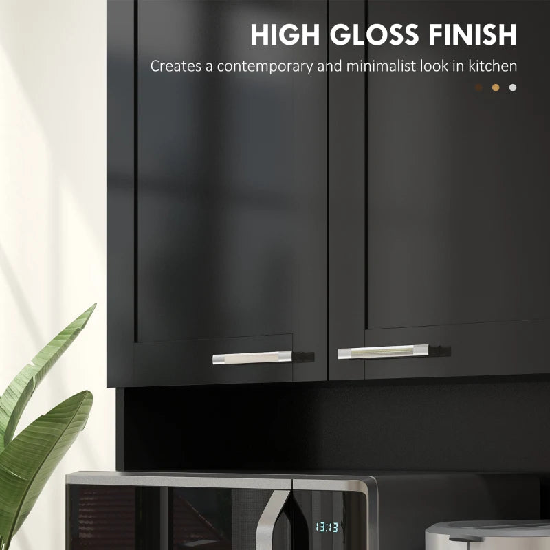 71" Kitchen Pantry Cabinet, Storage Buffet with Hutch, Adjustable Shelves for Living Room, High Gloss Black