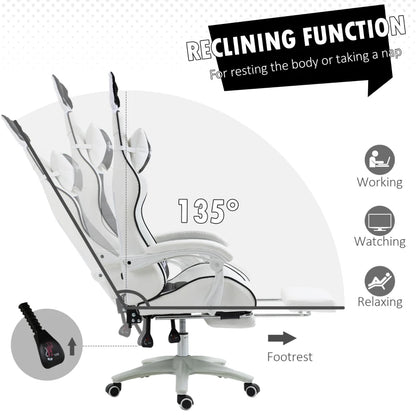 Cute Racing Gamer Chair, PU Leather Gaming Chair with Footrest, Headrest and Lumbar Support, Black