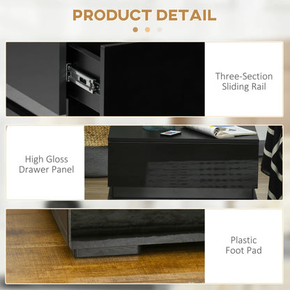 Modern Nightstand, Bedside Table with 2 Drawers, USB Powered RGB LED Lights for Bedroom, Black