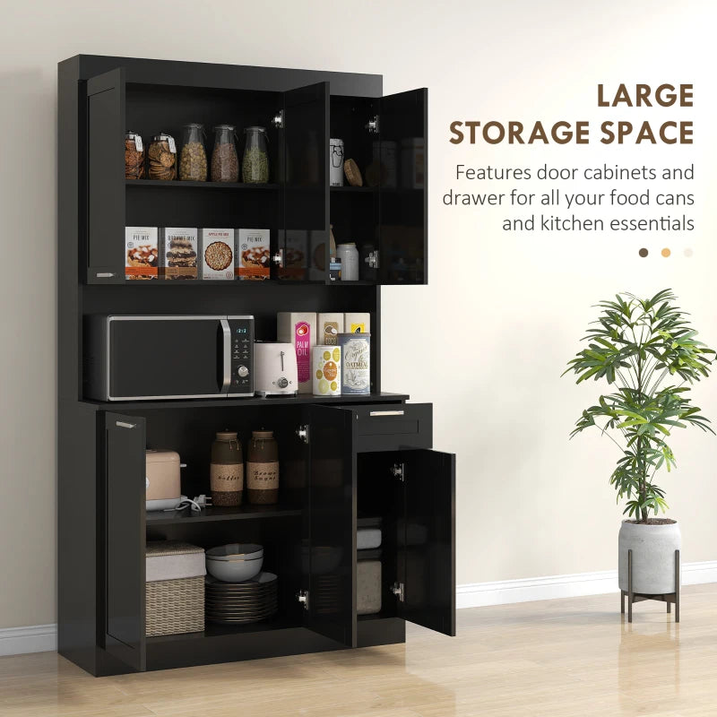 71" Kitchen Pantry Cabinet, Storage Buffet with Hutch, Adjustable Shelves for Living Room, High Gloss Black