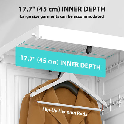 Portable Wardrobe, Foldable Plastic Closet with 8 Compartments, 2 Hanging Rods and Magnetic Doors, White