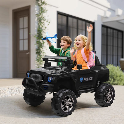 Kids 2 Seater Ride-On Car Police Truck Electric with LED Lights & MP3 for Kids