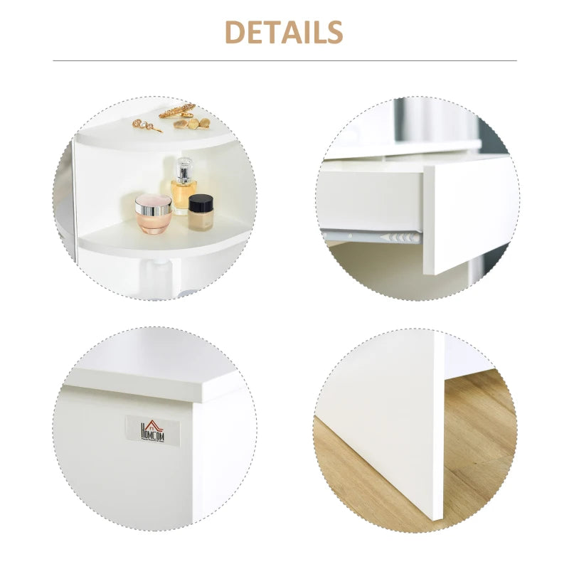 HOMCOM Vanity Table, Makeup Vanity with Open Shelves and Drawer, Dressing Table for Bedroom, White