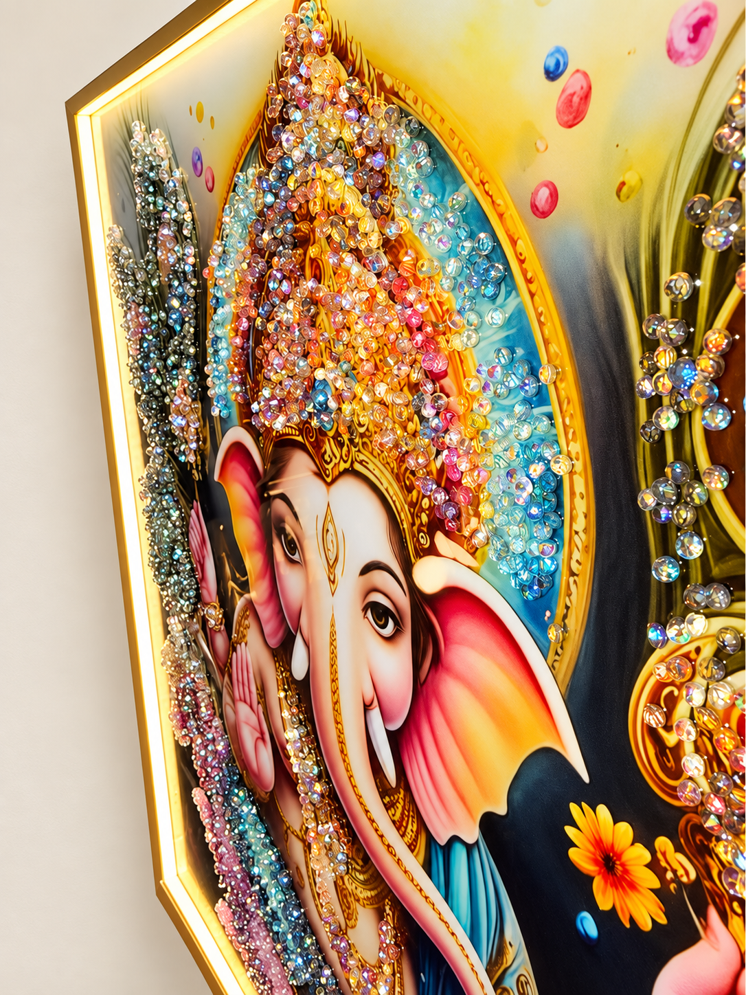 Ganesh crystal porcelain LED wall art — crystal-detail