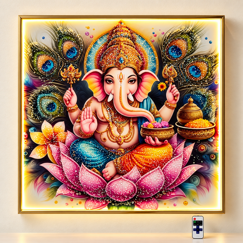 Ganesh crystal porcelain LED wall art — hero