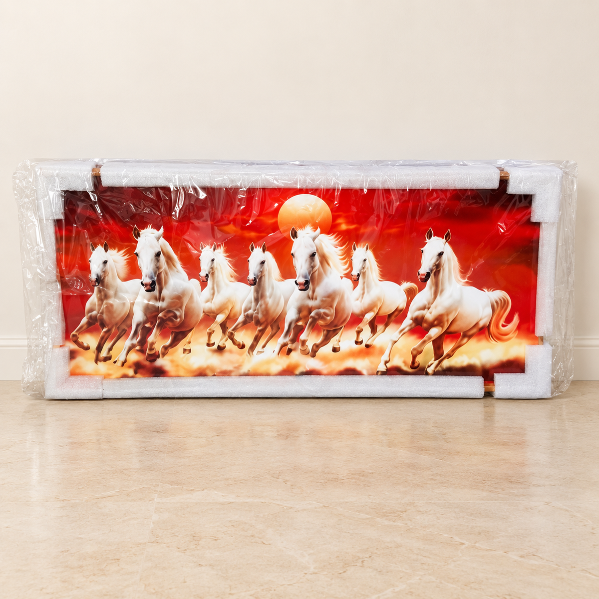 Seven Horses wall art in protective packaging
