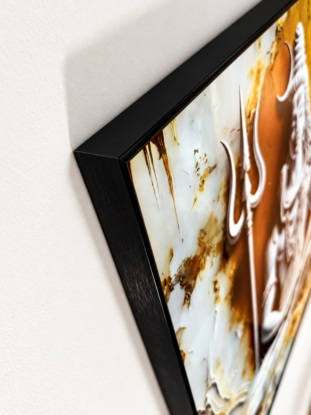 Lord Shiva meditation porcelain wall art with black frame — frame-detail