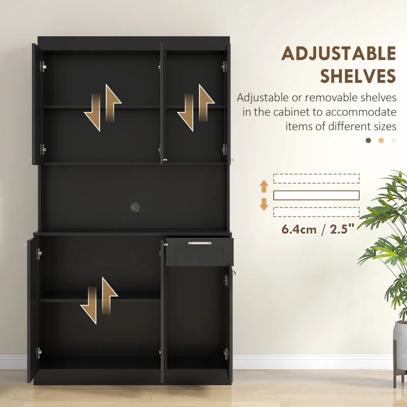 71" Kitchen Pantry Cabinet, Storage Buffet with Hutch, Adjustable Shelves for Living Room, High Gloss Black