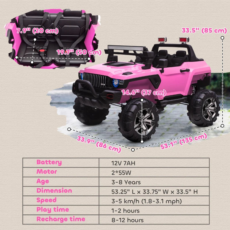 Kids 2 Seater Ride-On Car Police Truck Electric with LED Lights & MP3 for Kids