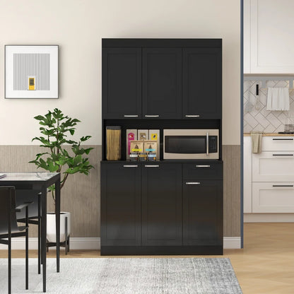 71" Kitchen Pantry Cabinet, Storage Buffet with Hutch, Adjustable Shelves for Living Room, High Gloss Black