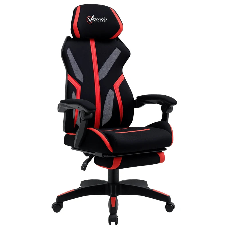 Vinsetto Racing Gaming Chair, Ergonomic Computer Chair with Footrest, Headrest, High Back Recliner Swivel Seat with Adjustable Height, Black Red