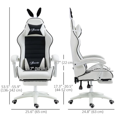Cute Racing Gamer Chair, PU Leather Gaming Chair with Footrest, Headrest and Lumbar Support, Black