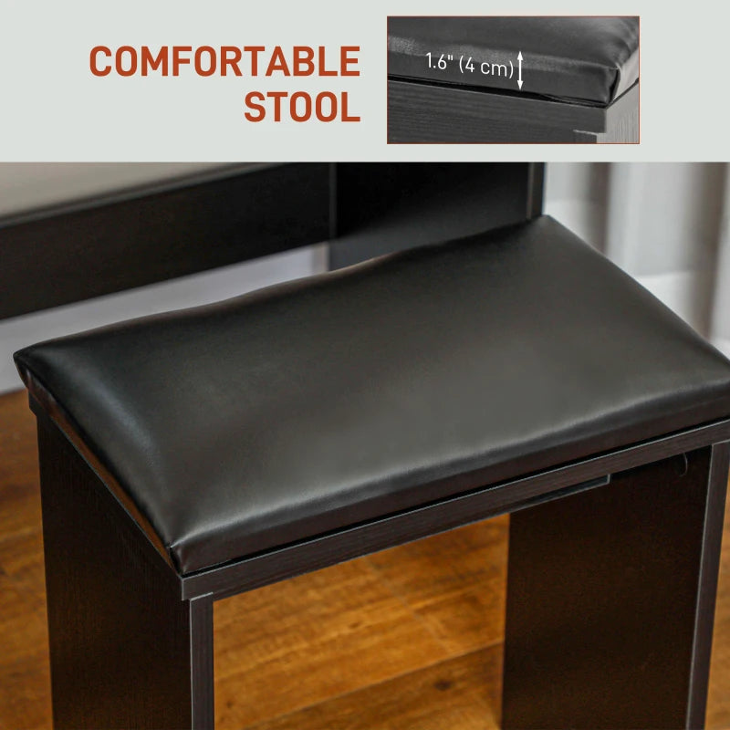 Makeup Vanity Table Set with Stool, Dressing Table with LED Lighting Mirror, Drawers, for Bedroom, Black