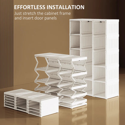 Small Apartment Bedroom Closet Foldable Portable Closet with Cube Storage Hanging Rods Magnet Doors, White