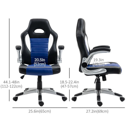 Racing Gaming Chair PU Leather Office Chair Executive Computer Desk Chair with Adjustable Height, Flip Up Armrest, Swivel Wheels, Blue