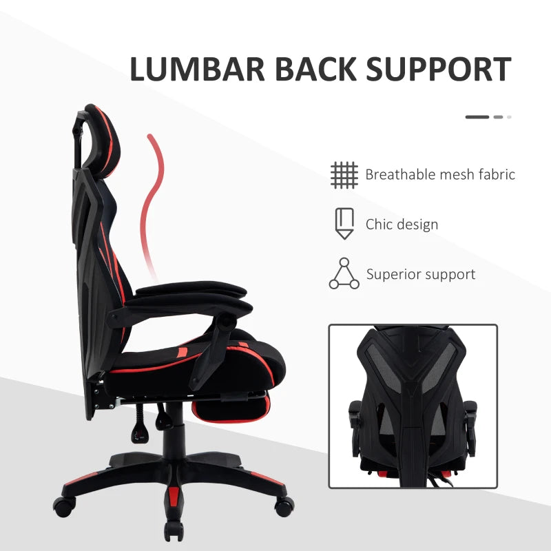 Vinsetto Racing Gaming Chair, Ergonomic Computer Chair with Footrest, Headrest, High Back Recliner Swivel Seat with Adjustable Height, Black Red